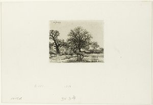 Träd och kor nära en damm av Charles Emile Jacque