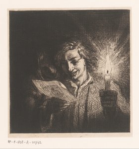 Två bokstavsläsande figurer i levande ljus av Charles Emile Jacque
