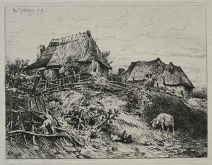 Två stugor på en bank av Charles Emile Jacque