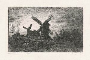 Två väderkvarnar på Montmartre av Charles Emile Jacque