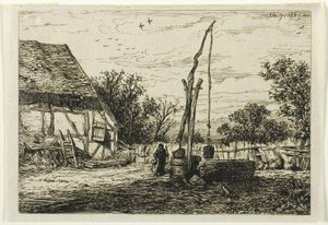Väl på en gårdsgård av Charles Emile Jacque