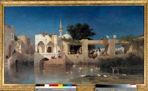 Cafe a Adalia, dit Habitations Turks near Adalia i Turkiet Målning av Charles Torunemine (1812-1872) 1856 Sön. 0,69x1,24 m Paris, musee d
