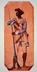 Soldat från Tipu Sultan, Sultan av Mysore, beväpnad med en flintlockmusköt (färg litho)