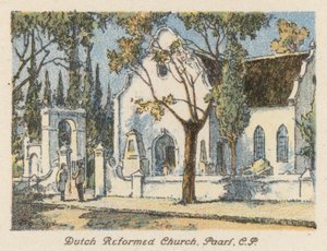 Sydafrika: Nederländska reformerta kyrkan, Paarl, CP (färglitografi) av Charles Ernest Peers