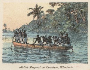 Sydafrika: Infödingarnas grävskopa vid Zambesi, Rhodesia (färglitografi) av Charles Ernest Peers