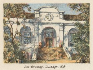 Sydafrika: The Drostdy, Tulbagh, CP (färglitografi) av Charles Ernest Peers