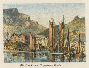 Sydafrika: The Snoekers, Capetown Docks (färglitografi) av Charles Ernest Peers