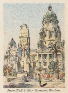 Sydafrika: Stadshuset och krigsmonumentet i Durban (färglitografi) av Charles Ernest Peers