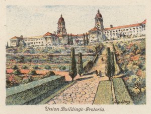 Sydafrika: Union Buildings, Pretoria (färglitografi) av Charles Ernest Peers