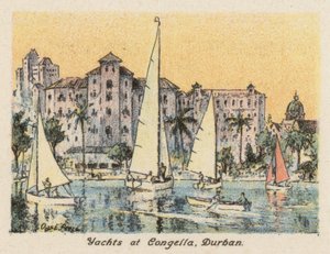 Sydafrika: Yachter vid Congella, Durban (färglitografi) av Charles Ernest Peers