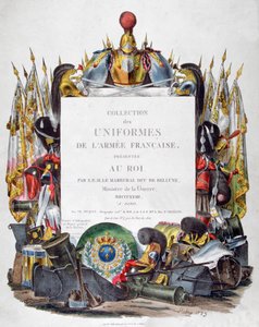 Frontispice av samlingen av uniformer från den franska armén presenterad för kungen, 1823. av Charles Etienne Pierre Motte