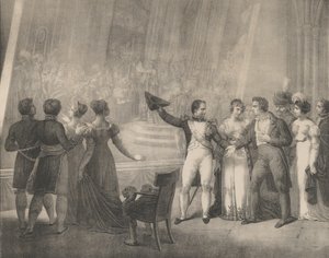 Napoleon och Josephine på besök i Davids studio, 4 januari 1808, ca. 1820-30. av Charles Etienne Pierre Motte