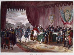 Undertecknandet av fördraget i Mortefontaine, 30 september 1800 - mellan Joseph Bonaparte (1768-1844) och USA; försäljningen av Louisiana till Amerika - Signature du Treat de Mortefontaine den 30/09/1800 under vilken Frankrike (representerad av Joseph Bo