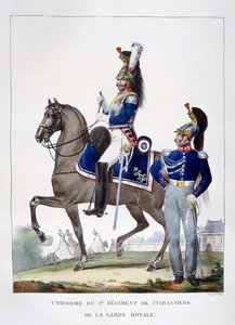 Uniform från 1:a regementet av chassörer av det kungliga gardet, Frankrike, 1823. av Charles Etienne Pierre Motte