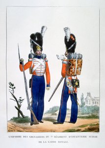 Uniform för de schweiziska grenadjärerna 7:e regementet av infanteri av kungliga gardet, Frankrike, 1823.