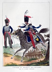 Uniformer av ett regemente av husarer från det franska kungliga gardet, 1823.