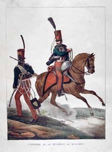 Uniformer från det sjätte regementet av franska husarer, 1823.