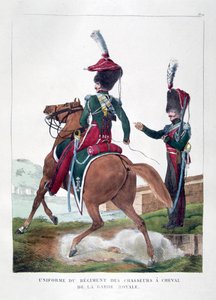 Uniformer från det franska kungliga gardets beridna chasseurregemente, 1823.