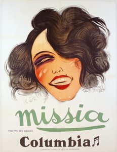 Columbia Records-affisch som annonserar den franska chanteuse, Missia, c.1935