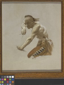 Study For Indian In Buffalo Hunt By Indians (olja på papper monterad på duk)