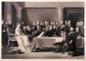Drottning Victoria presiderade i rådet vid hennes trontillträde, 1846 av Charles Fox