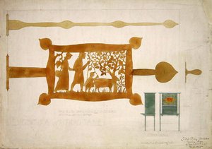 Design för ett skrivbordsgångjärn i mässing av Charles Francis Annesley Voysey