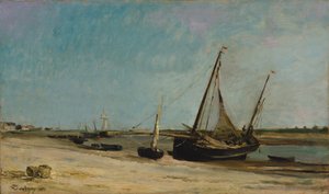Båtar på havet vid Étaples av Charles Francois Daubigny