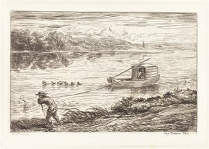 Kabinpojke som drar i repet av Charles Francois Daubigny