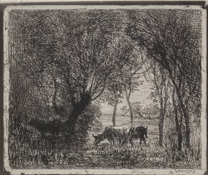 Cows in the Woods, originalavtryck 1862, tryckt 1921. av Charles Francois Daubigny