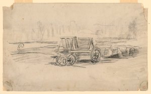 Teckning, En gårdsvagn, ca 1850 av Charles Francois Daubigny