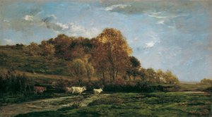 Höstligt ängslandskap av Charles Francois Daubigny