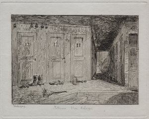 Interiör av ett värdshus, 1861. av Charles Francois Daubigny