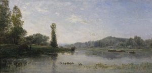 Landskap med en flod, 1860 av Charles Francois Daubigny
