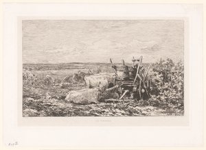 Landskap med vilande boskap mellan vinrankor Les vendanges. (titel på objekt) av Charles Francois Daubigny