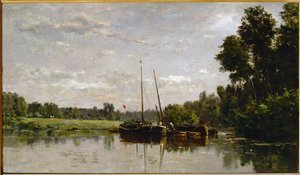 Les peniches - pråmarna ... av Charles Francois Daubigny