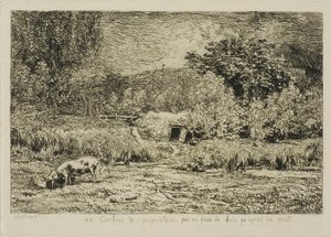 Gris i en fruktträdgård av Charles Francois Daubigny