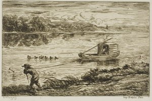 Skeppsgosse som drar i linan (drar i repet) av Charles Francois Daubigny