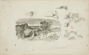 Skisser: Klippiga omgivningar och kaniner av Charles Francois Daubigny