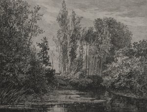 Hjortar vid vattenbrynet av Charles Francois Daubigny