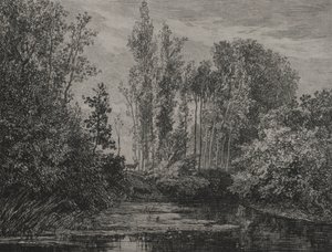 Hjortar vid vattnet, 1850. av Charles Francois Daubigny