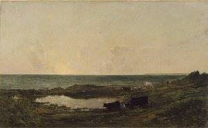 Solnedgång vid kusten nära Villerville av Charles Francois Daubigny
