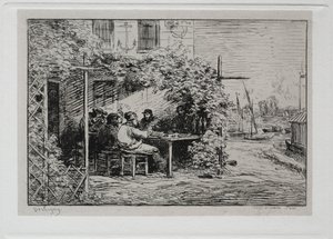 Båtturen: Lunchen innan du går ombord på Asnières, 1861. av Charles Francois Daubigny