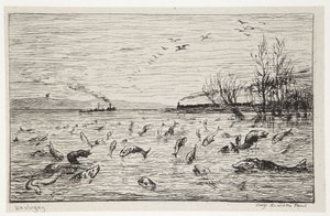 Fiskarna gläds åt att hyttpojken ger sig av av Charles Francois Daubigny