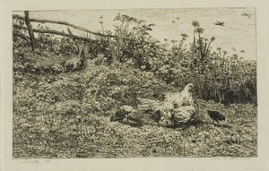 Hönan och hennes kycklingar av Charles Francois Daubigny