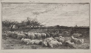 The Large Sheepfold, originalavtryck 1862, tryckt 1921. av Charles Francois Daubigny