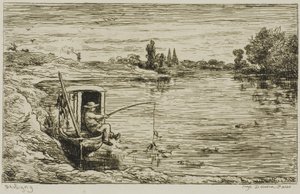 Skeppsgossen fiskar (Fiske med lina) av Charles Francois Daubigny