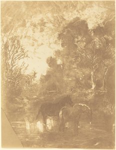 Två hästar på en vattningsplats av Charles Francois Daubigny