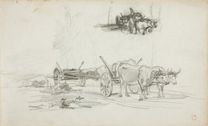 Två skisser av oxar som drar en stock av Charles Francois Daubigny