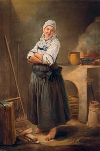 En ung kvinna från Sachsen i sitt kök. Målning av Charles Francois Hutin (1715-1776). 1756.