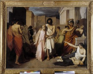 Oidipus och Antigone säger också "Thebes pest"". Oidipus flyr från invånarnas förbannelse